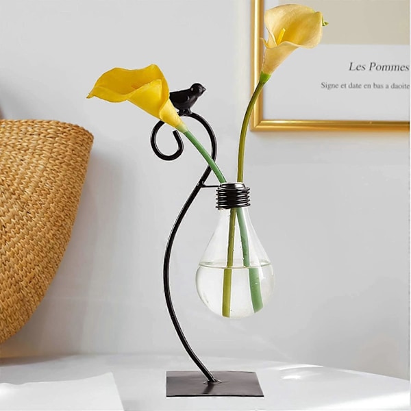 2-pak Glas Plantekasse Hydroponisk Vase, Bordplade Plantekasse Pære Vase Hængende med Holder til Hydroponiske Planter Hjemmekontor Skrivebord Bryllupsdekoration, C
