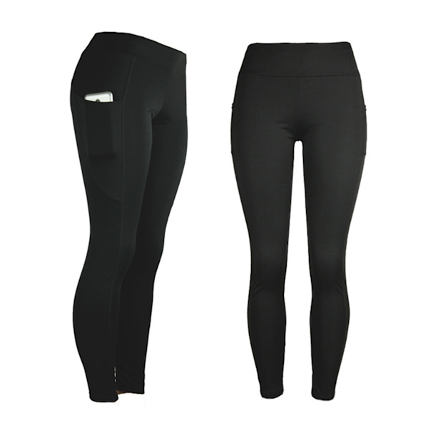Yoga Leggings med hög midja, rumplyft, sidofickor, löparleggings för träning, dam, svart, L