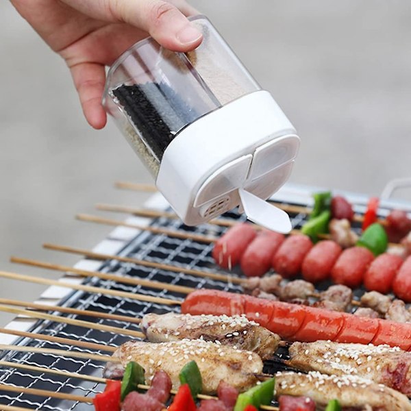 Grå 4-kammer krydderidispenser krydderglas salt sukkerbeholder køkken BBQ rystere