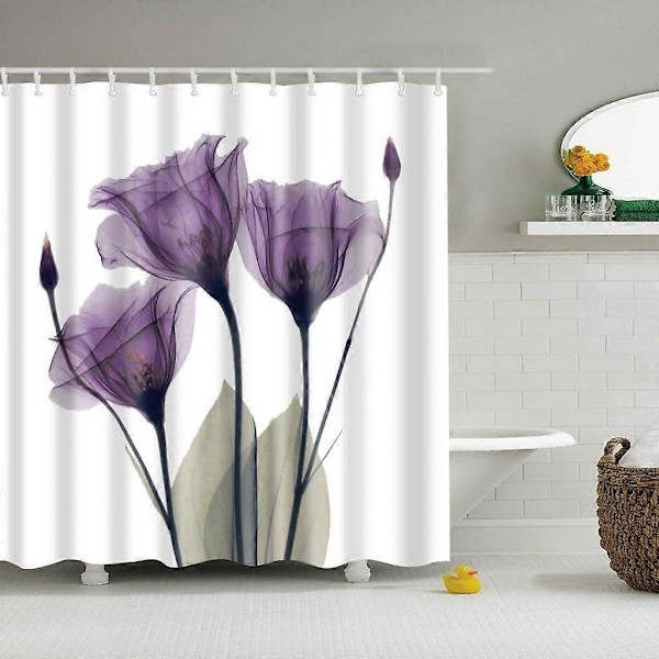 Hjemmeinnredning Lilla Gentian Trio Røntgen Blomster Dusjforheng med Minimalistisk Falmet Effekt Kunstnerisk Bilde, Vanntett Polyester Stoff Baderomsforhengsett