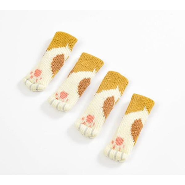 Stickade ullbords- och stolsfotskydd - halkfria, slitstarka, silikonkattdesign - gul