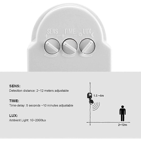 110V-240V Justerbar Kroppsrörelse Infraröd Sensor Detektor Lampa Strömbrytare (vit)