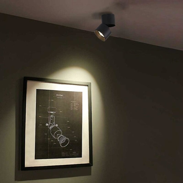 Justerbar vinkel LED-svängbar spotlight takdownlight - 7W varmvit (3000K), svart 7*10cm