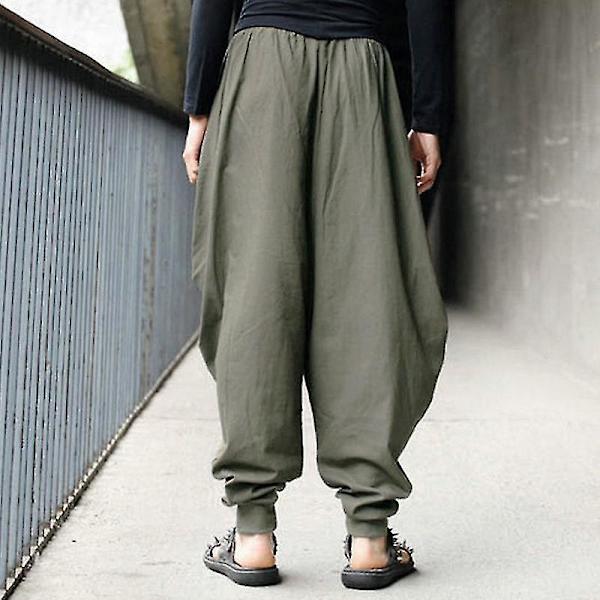 Elastisk talje Mænds Harem Baggy Bukser til Comfy Holiday Style 3XL Army Green