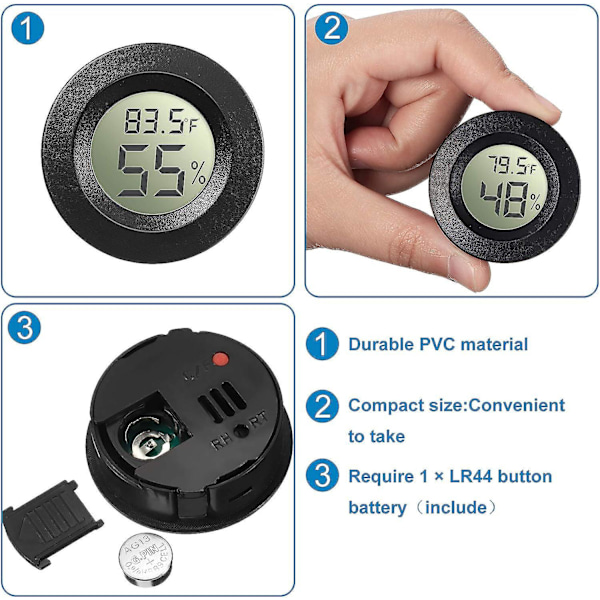 8 Mini Digital Hygrometer Termometer Runda LCD Luftfuktighetsmätare Inomhus Utomhus för Hem Köks Växthus