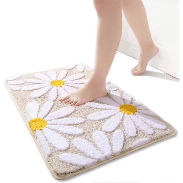 Vit Blomma Beige Badrumsmatta Khakifärg - 50 x 80cm Halkfri Badrumsmatta Mjuk Mikrofiber Maskintvättbar Hållbar Superabsorberande För Vardagsrum