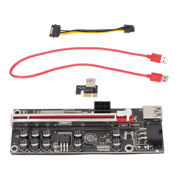 PCIE Riser 1x - 16x -sovitin 10 kondensaattorin Riser-sovitinkortti 0,6 m USB 3.0 -jatkojohdolla 6 PIN SATA -kaapeli GPU Riser