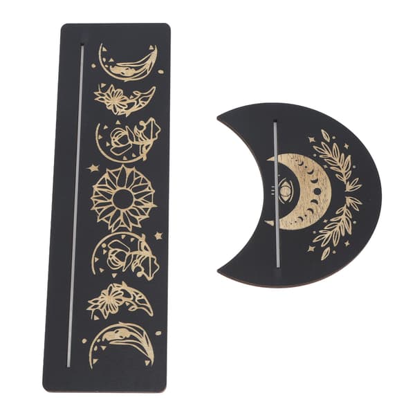 2 Delar Tarotkortställ i Trä Månform och Rektangulär Tarotkort Display Ställ Bas Svart Typ A
