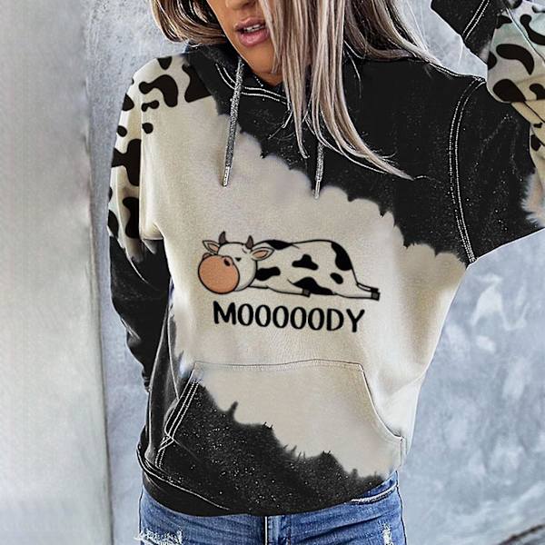 Sød ko-print hættetrøje til kvinder - stilfuld og hyggelig sweatshirt til efterår, vinter og forår 2XL