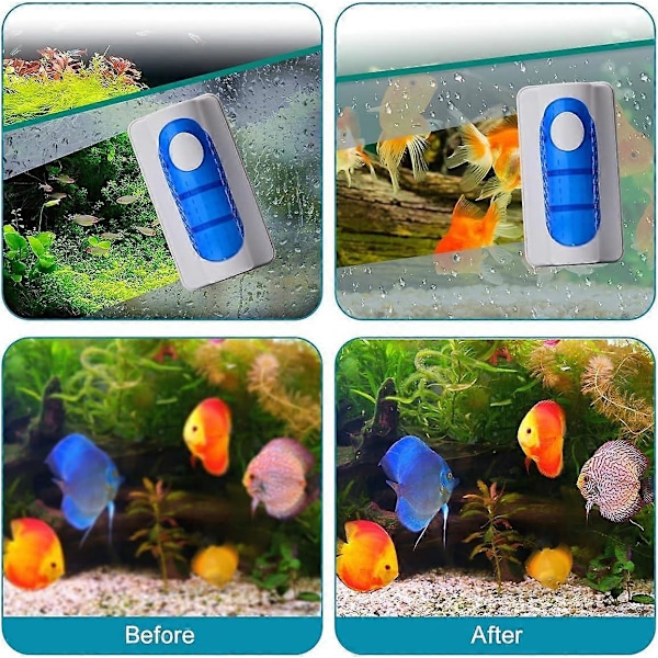 Magnetisk Akvarium Fisk Tank Glasrengörare Rengöringsutrustning Algrengöring Blå (L)