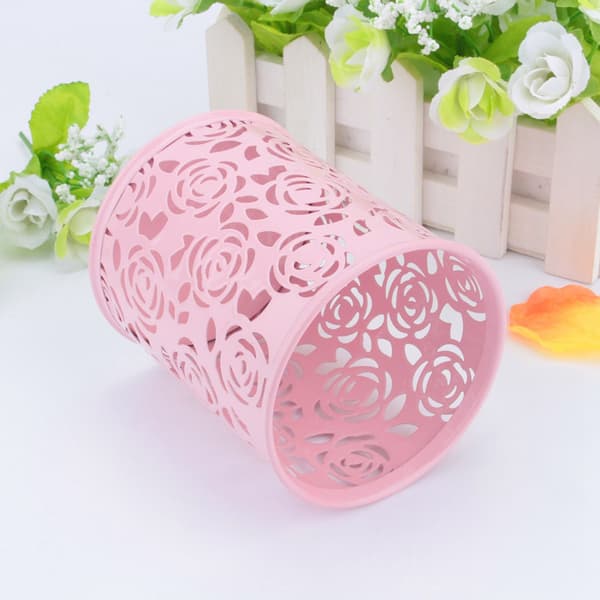 Kontorbord Hul Rose Blomstermønster Pen Blyant Pot Holder Container Organizer