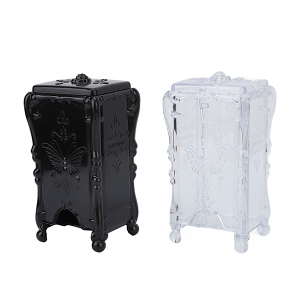 2 STK Bomuldspude Opbevaringsboks 3D Butterfly Rose Mønster ABS Transparent Sort Make Up Pad Holder med låg