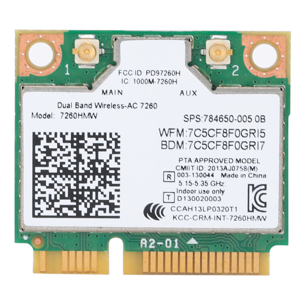 Langaton verkkokortti Dual Band 7260HMW 802.11AC Mini PCIE WiFi BT4.0 sovitin 2 antennia