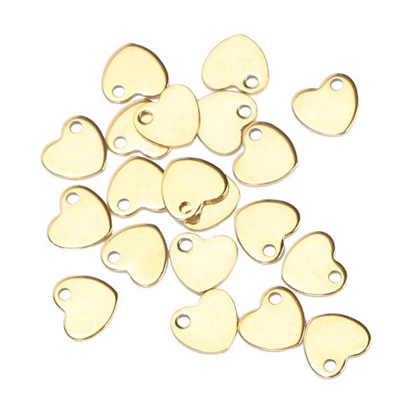 20 stk DIY hjerteformet vedhæng i rustfrit stål med tilbehør til fremstilling af hulsmykker (guld 6,5 x 7 mm)