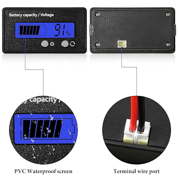 2st DC 12V 24V 36V 48V 60V 72V 84V Batterimätare med Alarm, Framåtinställning och Nyckelomkopplare, Bly-Syra Batterikapacitet Spänningsindikator och Bat