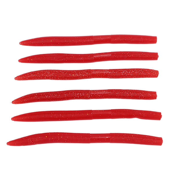 6 st/set Noodle Worm Fiskebete Bite Resistent PVC Mjuk Maggot Daggmåsk Artificial Bait Mörk Röd
