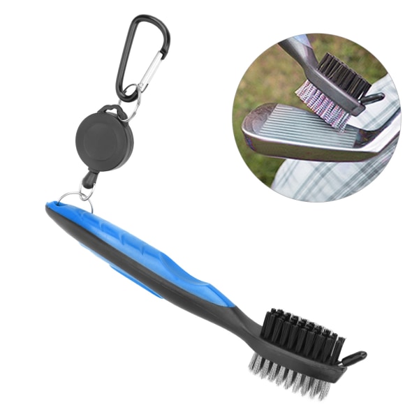 Multifunktionel rensebørste til golfkøller med nylonstål Rengøringsværktøj med dobbelt børster Blå