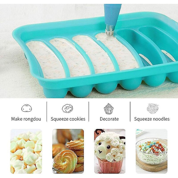 8 stk. Profesjonelt Gjenbrukbart Sprøytepose Sett - 6 Konditor Dyser og 1 Blå Silikon Sprøytepose, DIY Cupcake og Muffins Kaker