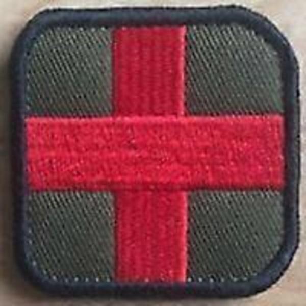 Broderet burrelås patch, Oliven og Rød