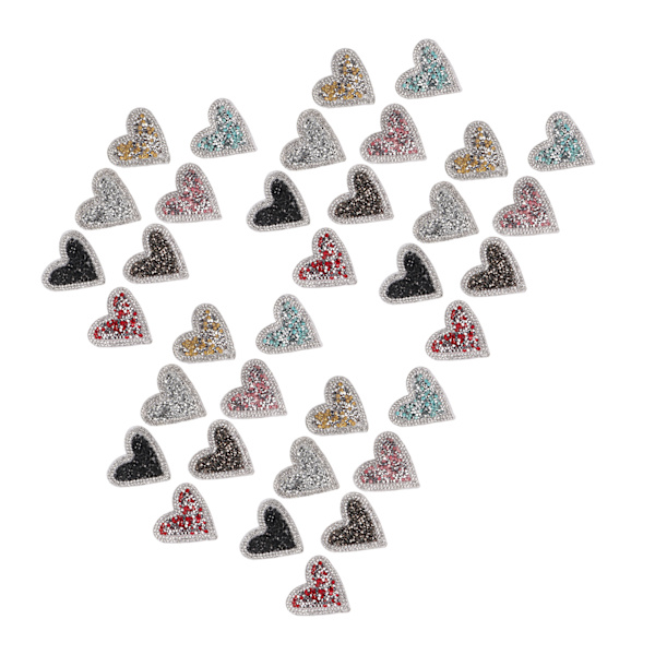35 STK Hjerteform Rhinestone Patches Skinnende Glitter Applikationer DIY Patches til tøj Sko Hatte Telefon Shell
