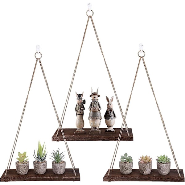 Macrame Bohemian -seinähylly tupsuyksityiskohtiin - Käsinkudotut puiset ripustushyllyt makuuhuoneeseen, olohuoneeseen tai kylpyhuoneeseen