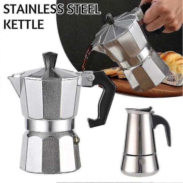 Aluminium/rustfrit stål espressokande til kogeplade, multifunktionelle mokakander i rustfrit stål Stainless Steel 100Ml