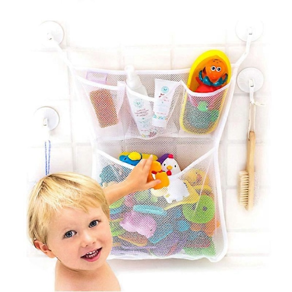 Badleksaksförvaring för babybadleksaker, Hängande badleksakshållare med sugproppar & självhäftande krokar, 14x20 Mesh Nät Duschkorg för Badkarsleksaker, Barnbadrum