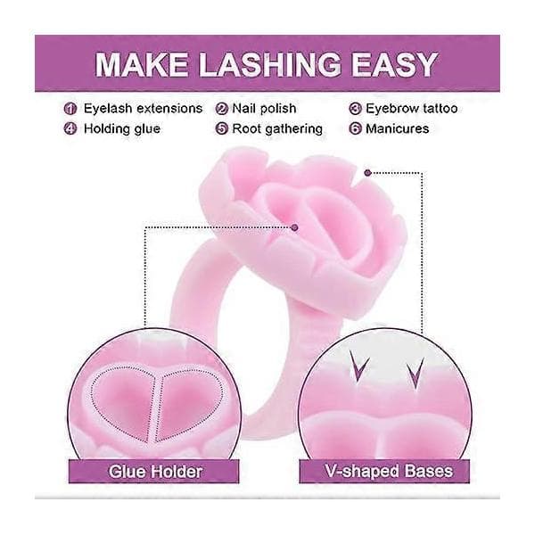 100 STK Limringer Vipperingskopper for Lim Limringer for Vippeextensions Vippelimholder Vippelimringer Smarte Limkopper (Rosa)