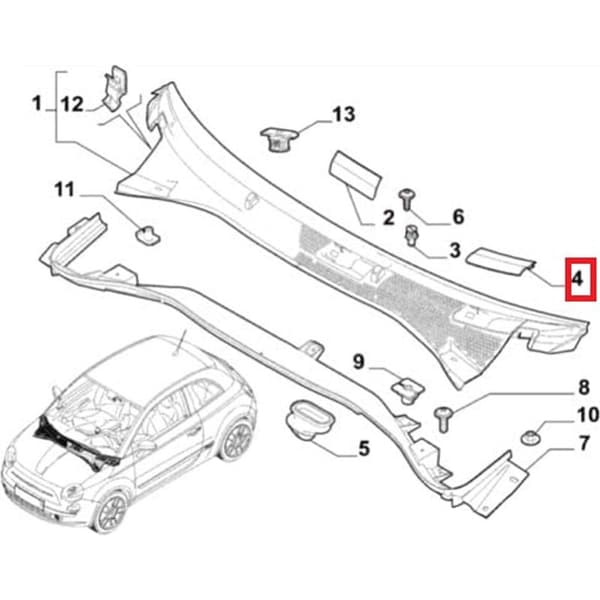 Viskerbeskyttelsespanel til Fiat 500 2009-2021 – Holdbart ABS-materiale – Nem udskiftning – Perfekt pasform – 735452712