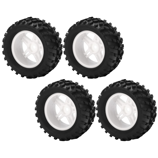 4 stk. RC-hjul og dekksett 82mm foran og bak med flettet mønster for WLToys 144001 1/14 RC Off Road CarWhite