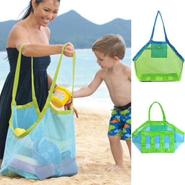 Mesh Strandtaske - Let og Rummelig Tote til Strand og Rejser (Blå/Grøn, 2-pak)