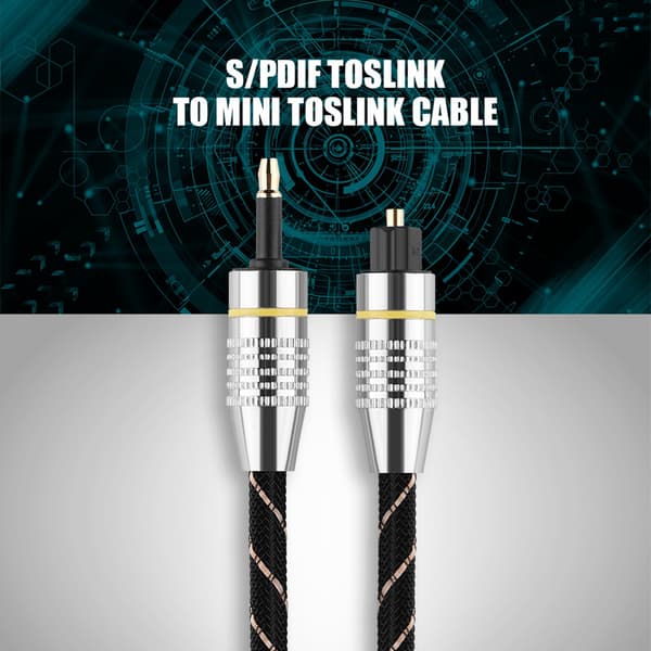 Toslink til Mini Jack 3.5mm Optisk Fiber Digital Lydkabel SPDIF Guldbelagt Stik 2m 2m