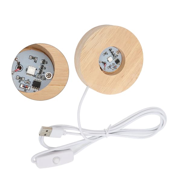 LED-lysbase USB-interface Egetræsmateriale Rund 2 cm/0,8 tommer tykkelse Glødende dekorativ displaylampe til hjemmet 5V Farverig base
