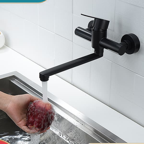 Badekarbatteri, Kjøkkenbatteri, Servantbatteri, Rustfritt stål, Svart, 27*12 cm, Veggmontering