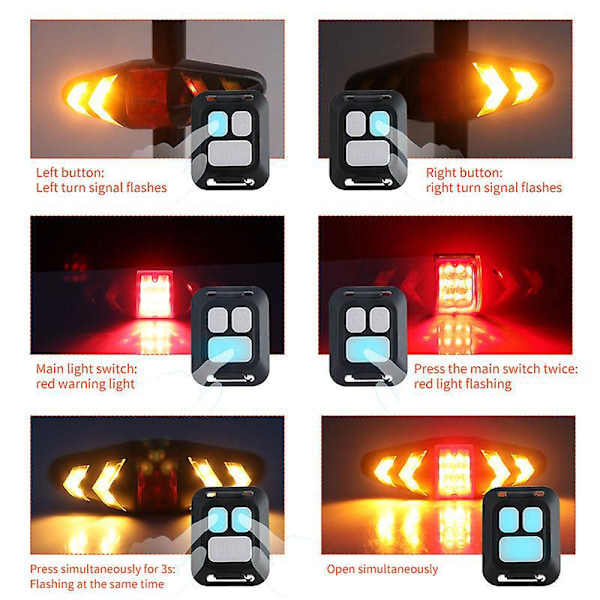USB-laddningsbar baklampa för cykel med blinkers Ultra ljus LED vattentät bakbromsljus Trådlös fjärrkontroll