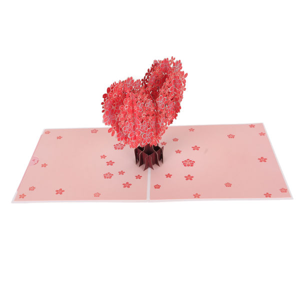 Hjerteformet Sakura 3D gratulasjonskort Utsøkt gravering Skrivbar 3D gratulasjonskort for Valentinsdag morsdag