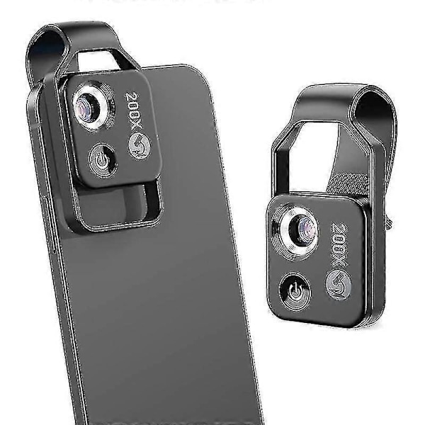 200X Mobiltelefon Mikroskop Tilbehør med CPL Linse, Bærbar Mini Digitalt Mikroskop med LED Lys/Universal Klips