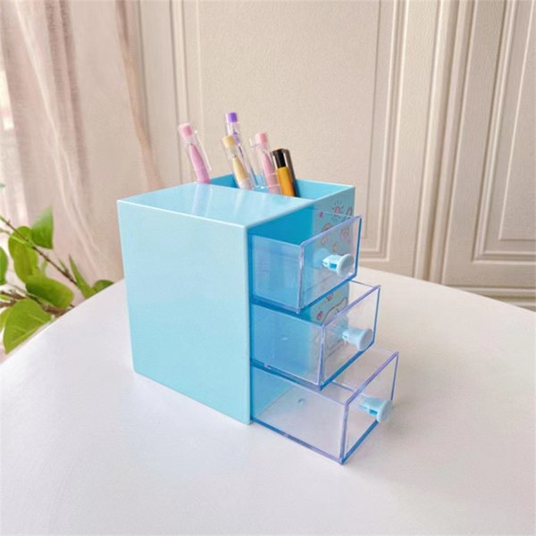 Skrivebord Opbevaringsboks Sød stil Indbygget skufferum Design Plast Makeup Opbevaringsboks til Home Blue