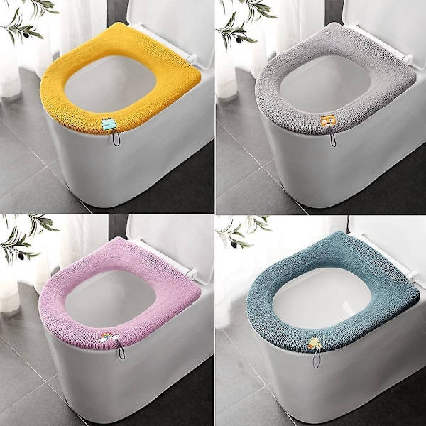 4 tykke, bløde toiletpuder i stof med hængering, vaskbare og genanvendelige stræktoiletpuder til alle ovale toiletsæder