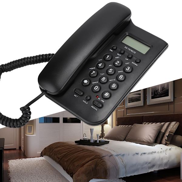 KX T076 Kabelbundet engelsk fastnettelefon til hjemmekontor (britisk telefonlinje med tilfældig farve) (sort)