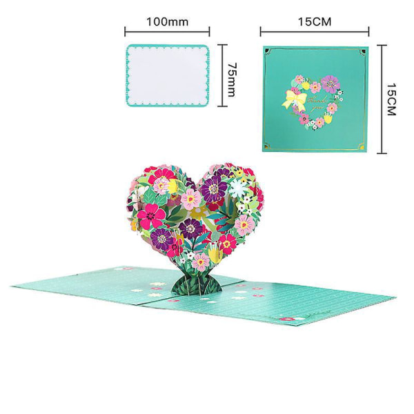 3D Pop Up -syntymäpäiväkortti kirjekuorella, sydänkukkaseppeleellä