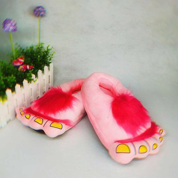 Rosa Luddiga Monster Stora Fotslippers Bekväma Nyhet Vinter Hobbit Kostym Slippers för Vuxna