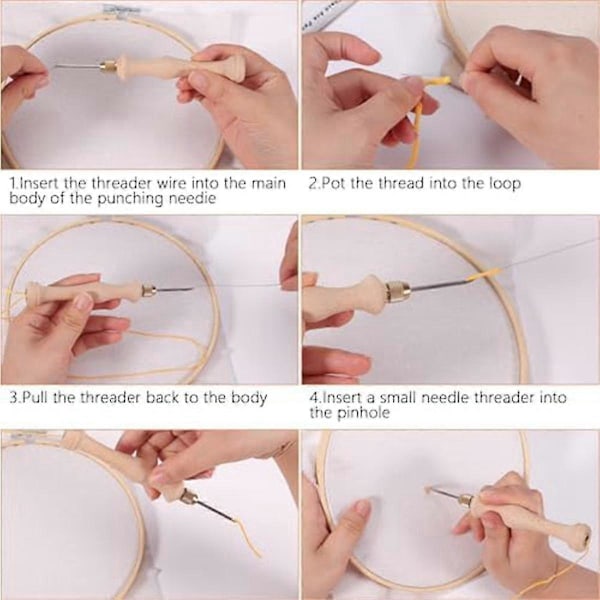Hålslag Nål, Trä Punch Nål Verktyg, Justerbar Broderi Punch Nål Verktyg kompatibelt med Punch Nål, DIY Hantverkssömnad-B15