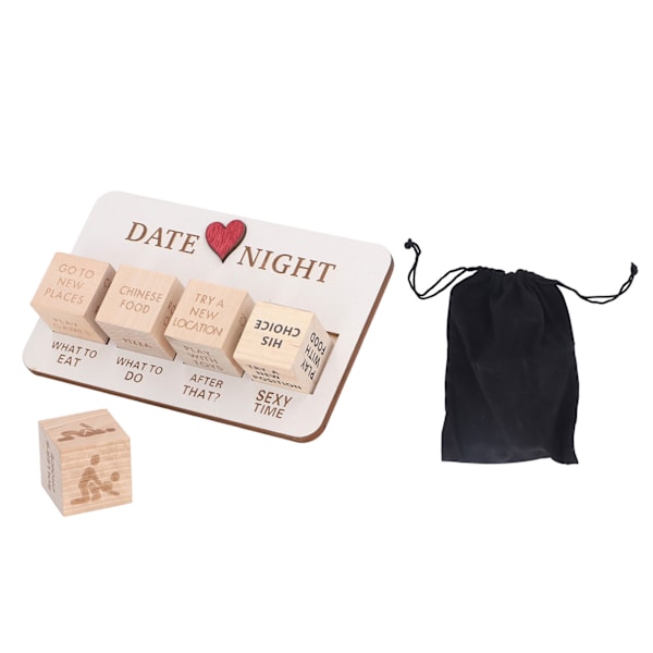 Wooden Dice Set Date Night Dice for Couples Game Playing Dice Blocks with Black Drawstring Bag