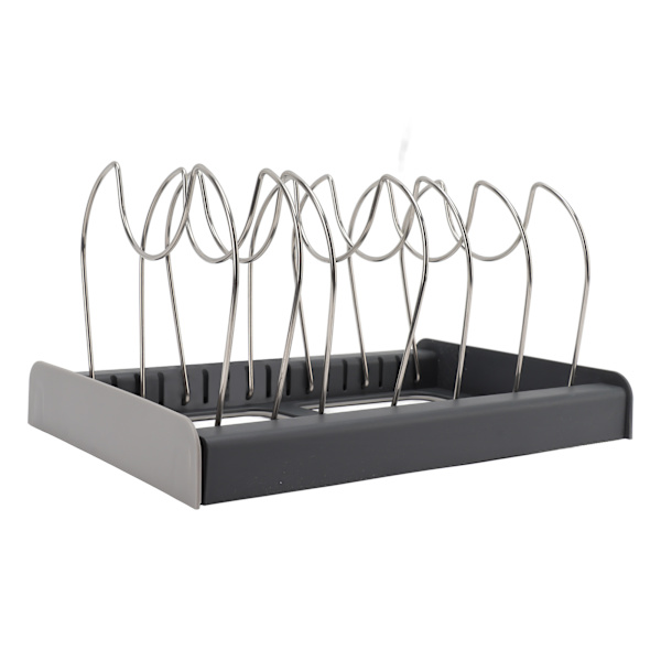 Utvidbar gryte- og panneorganiseringsstativ Kjøkkenskap Pantry Bakeware Holder Hyller Lokk med 7 skillevegger