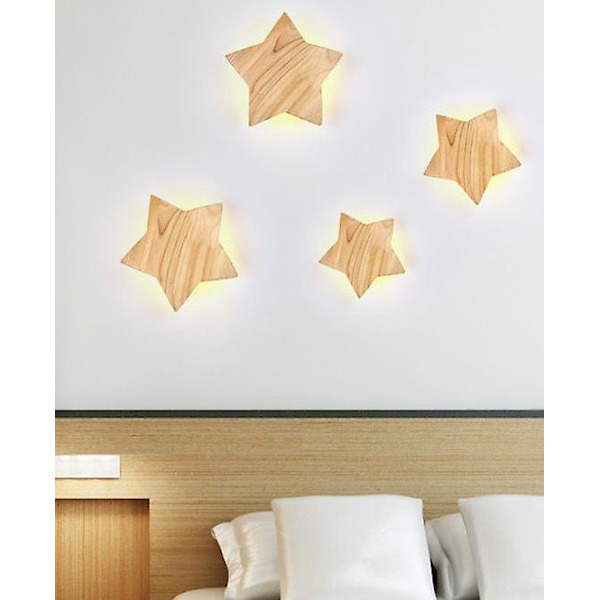 Moderne stjernevegglampe for barn, varm LED-lampe i massivt tre, kreativ trekunststudie-rombelysning, dekorativt lys for 180 mm vegg