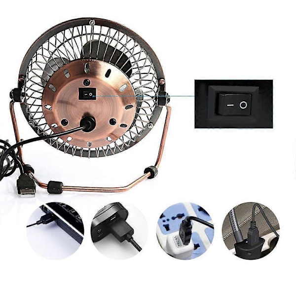 Mini USB Skrivebordsvifte Fleksibel 360 Rotasjon Kjølende Bordvifte med USB Metallskall Stille 4 Tommer for Hjemmekontor Laptoper PC Datamaskin Bronse