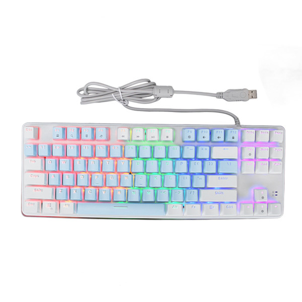 Mekaniskt speltangentbord 87 tangenter Blå switch RGB bakgrundsbelysning USB trådbundet mekaniskt tangentbord för PC Bärbar stationär dator Blå Vit