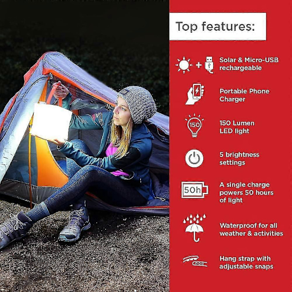 2-i-1 Campinglanterne og telefonlader | For backpacking, nødsett og reise. 2024 Ny Eksplosjon Xgn -GSL Hvitt lys USB