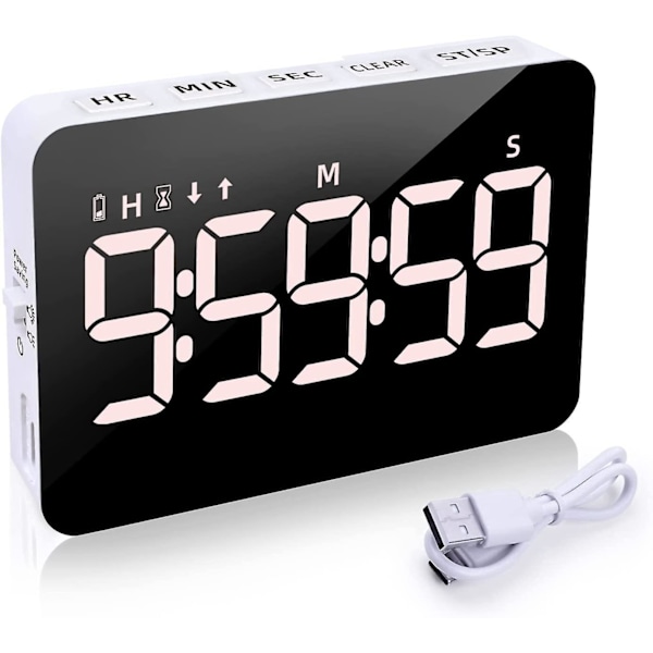 Digitalt Køkkenur til Køkken, Magnetisk Ur med Nedtælling/Optælling, Børneur med 5 Tommer LED-Display, 3 Lysstyrker 4 Justerbare Lydstyrker til Klasseværelse